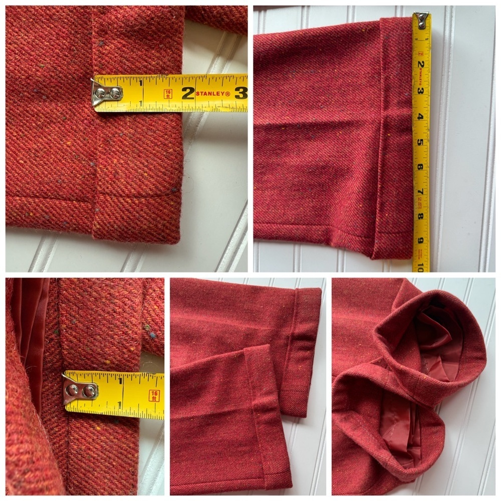 Anne Klein 2Pc Pant Suit Blazer Jacket Faux Fur Wool Blend Red Orange Size 8 NWT - Picture 12 of 16